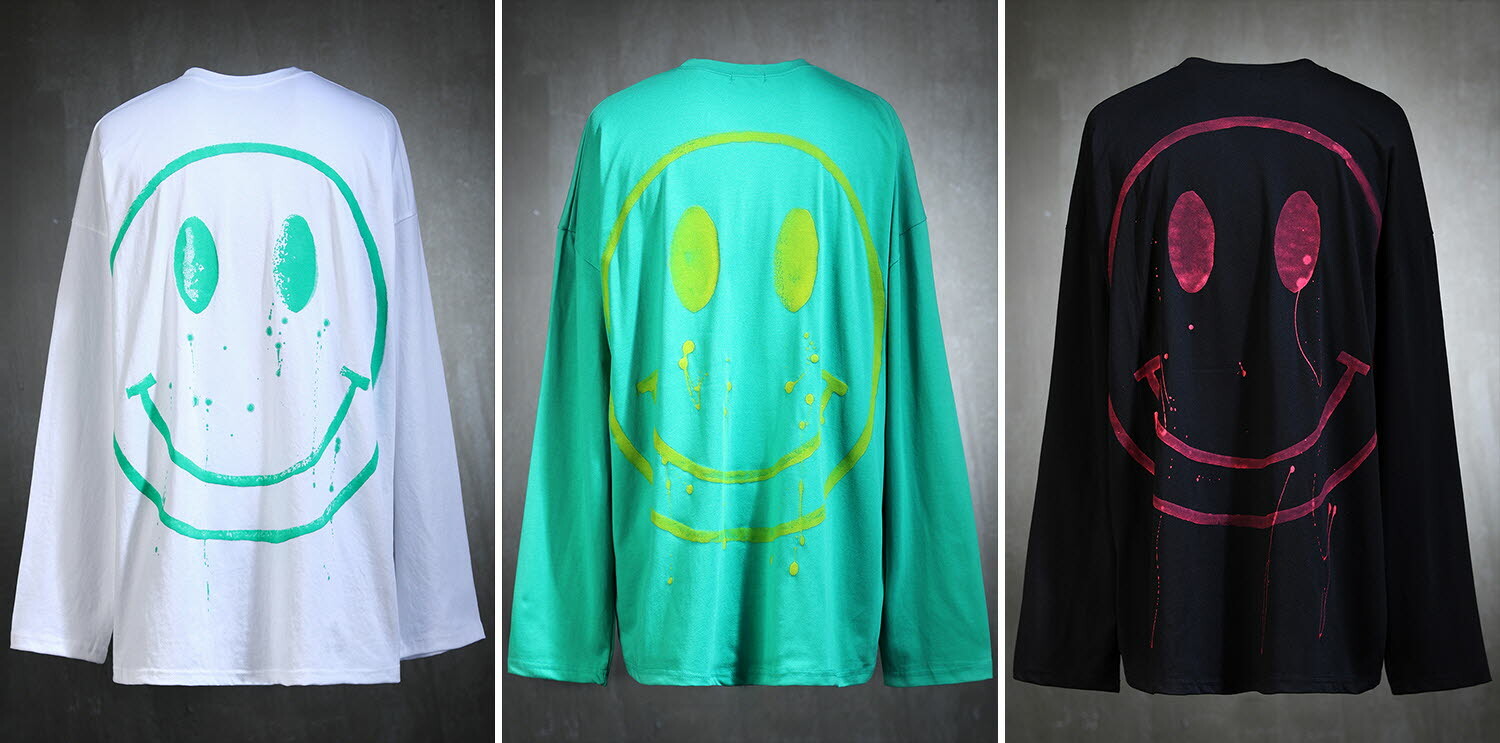 手繪微笑寬鬆款長袖T恤