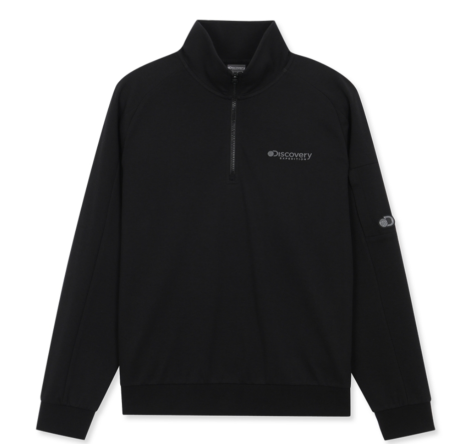 韓國代購 Discovery Expedition 輕質工裝 口袋訓練 半拉鍊運動衫 長袖 黑 MAR-