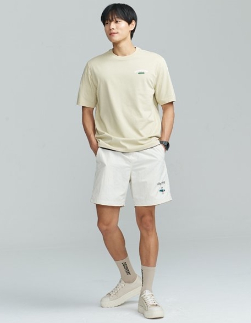 韓國代購 Discovery Expedition Main Crew 男 沙灘圖案 短褲 白灰 MAR-