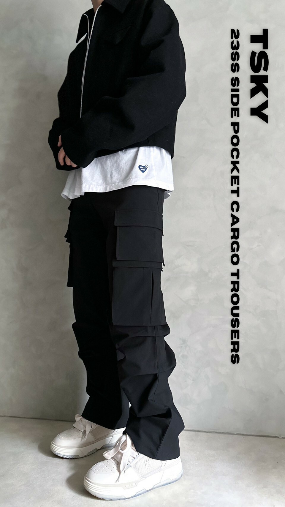 代理品牌 TSKY 多口袋皺褶立體尼龍工裝長褲 Side Pocket Cargo Trousers