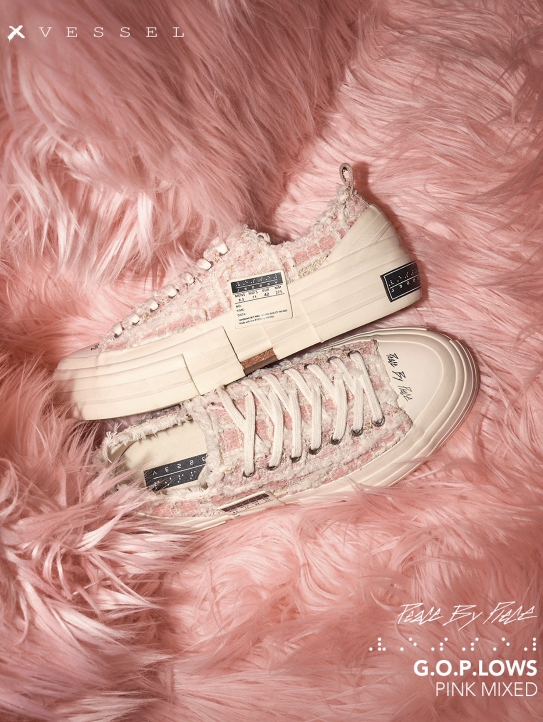 xVESSEL G.O.P. LOWS Pink Mixed Tweed 情人節限定 小香風 感溫變色 白粉 硫化解構鞋