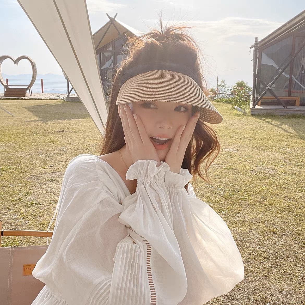 葉子線條簡約太陽帽/四色