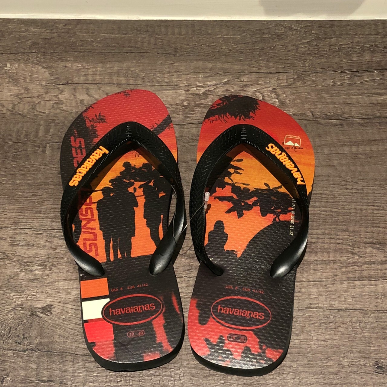 Havaianas 哈瓦仕 拖鞋 夾腳拖 男鞋 黑/紅橘 夕陽 4127920-9456