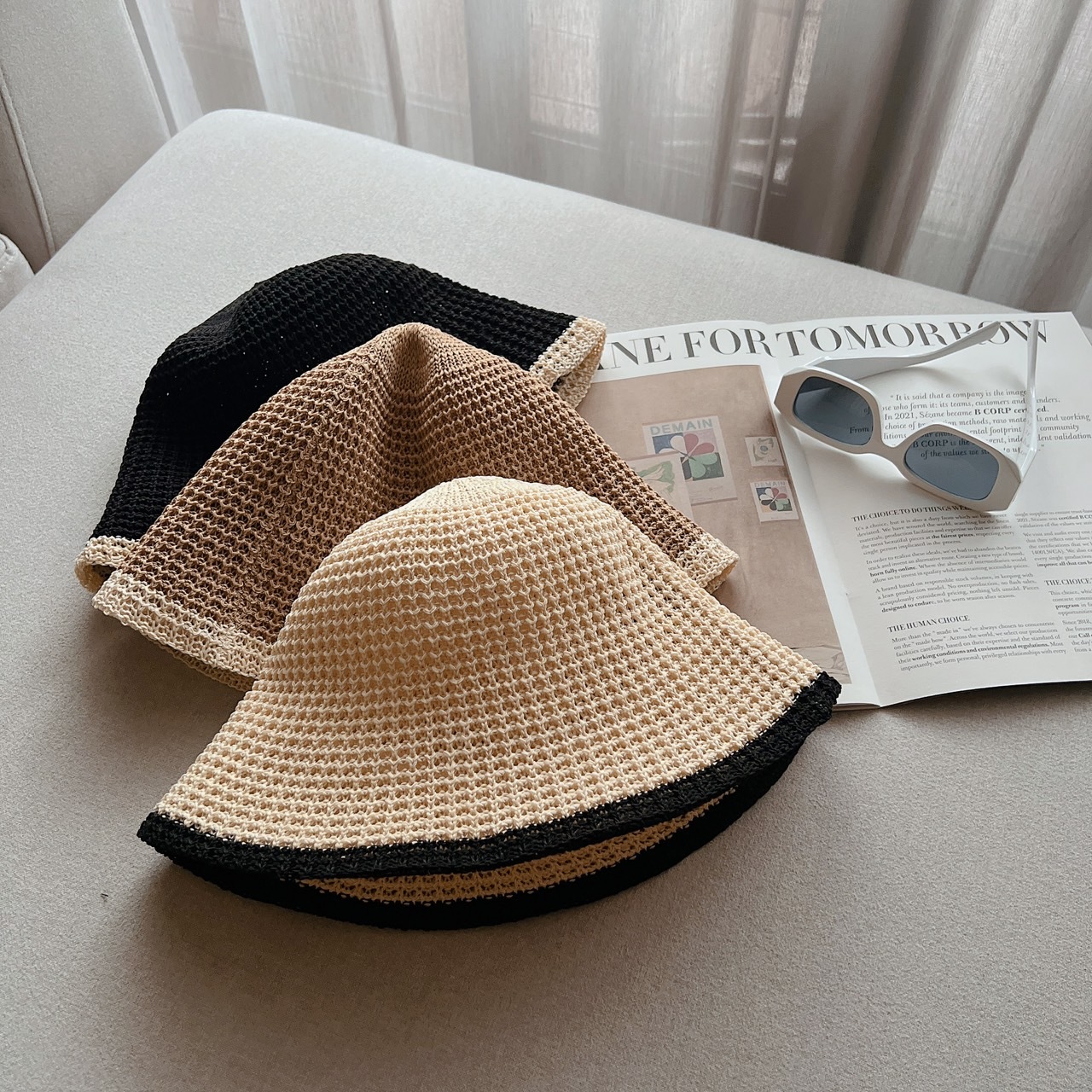 韓版撞色編織漁夫帽/三色