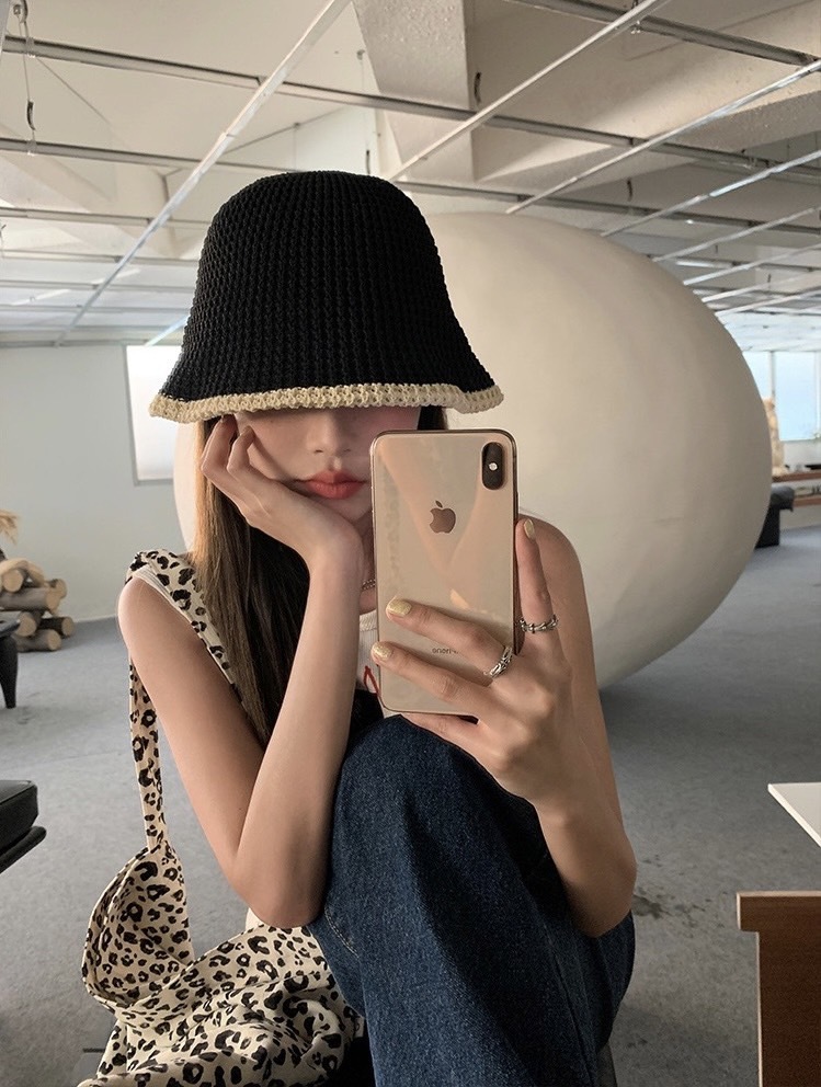 韓版撞色編織漁夫帽/三色