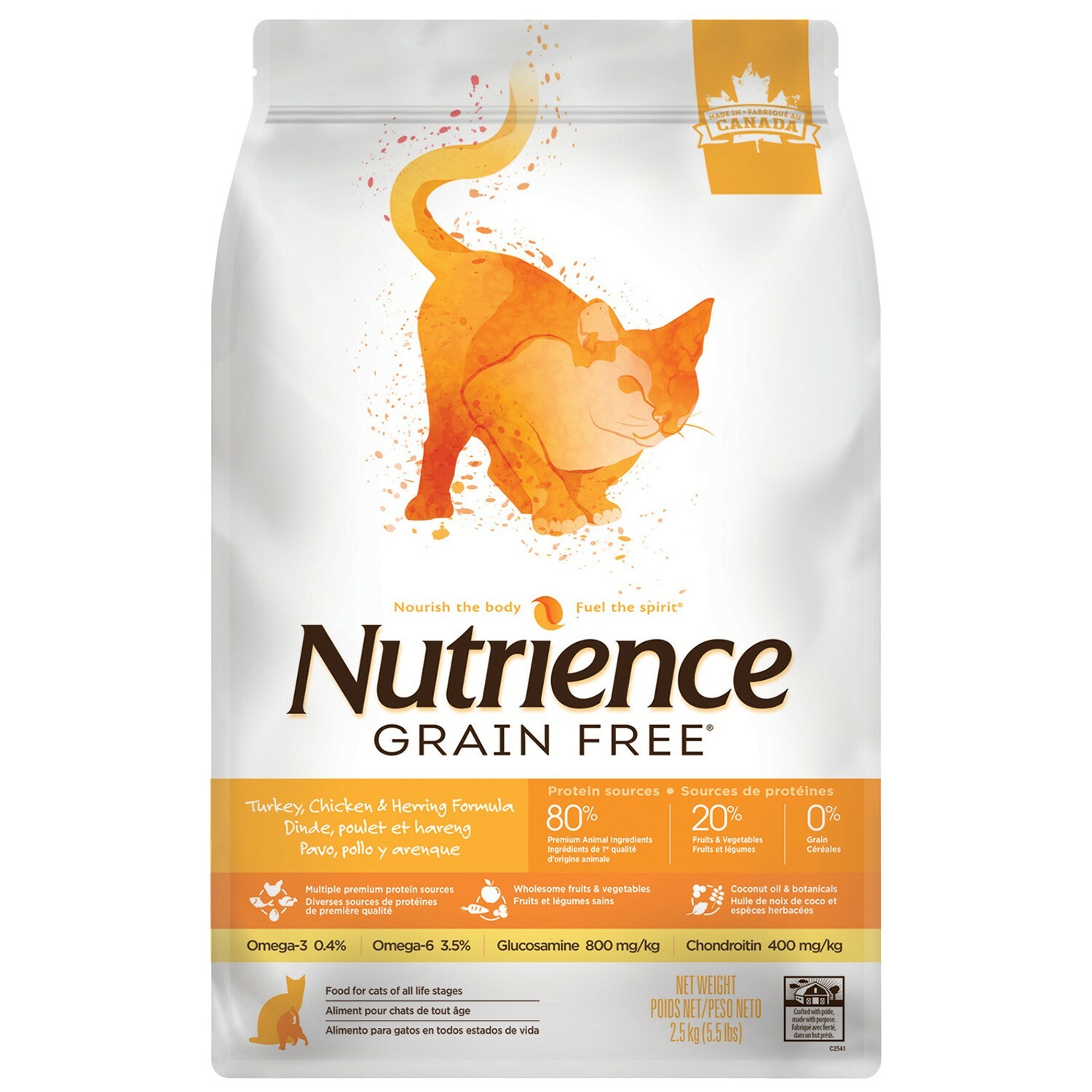 Nutrience – Grain Free 無穀物 火雞+雞+鯡魚 全貓配方 Turkey+Chicken+Herring (黃) 2.5kg (買2包$550)