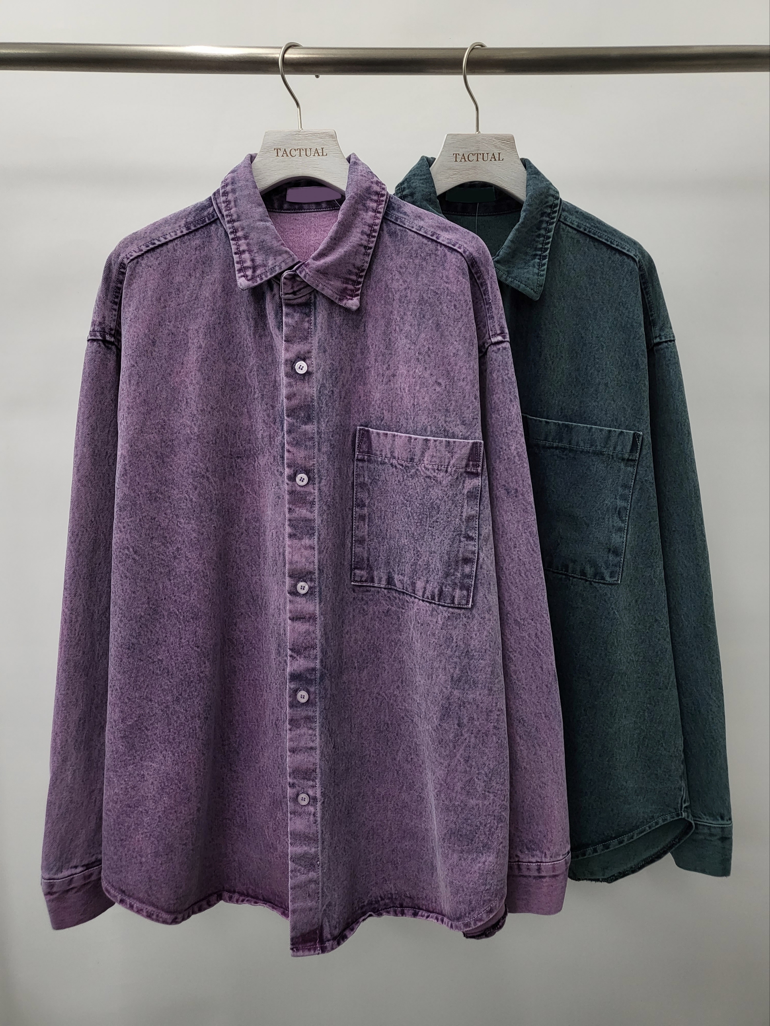 淨色洗水牛仔長袖恤衫 S1972