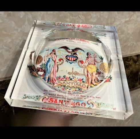 【雪茄煙灰缸】復古插畫廣告設計、水晶玻璃、四槽4槽、雪茄菸灰缸