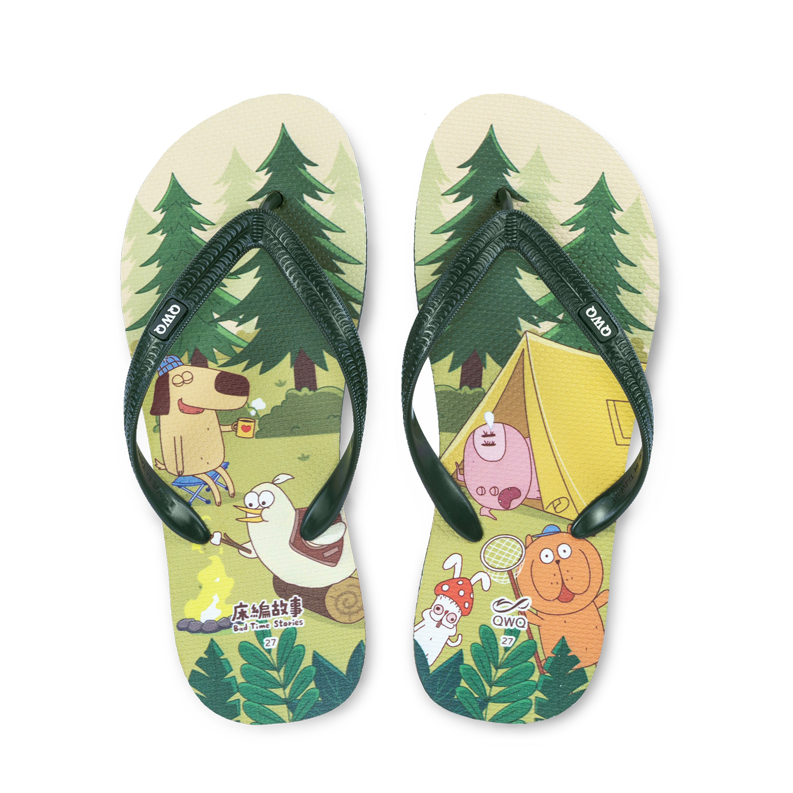 床編故事 小夥伴露營趣 男款粗帶人字夾腳拖鞋 夜幕綠