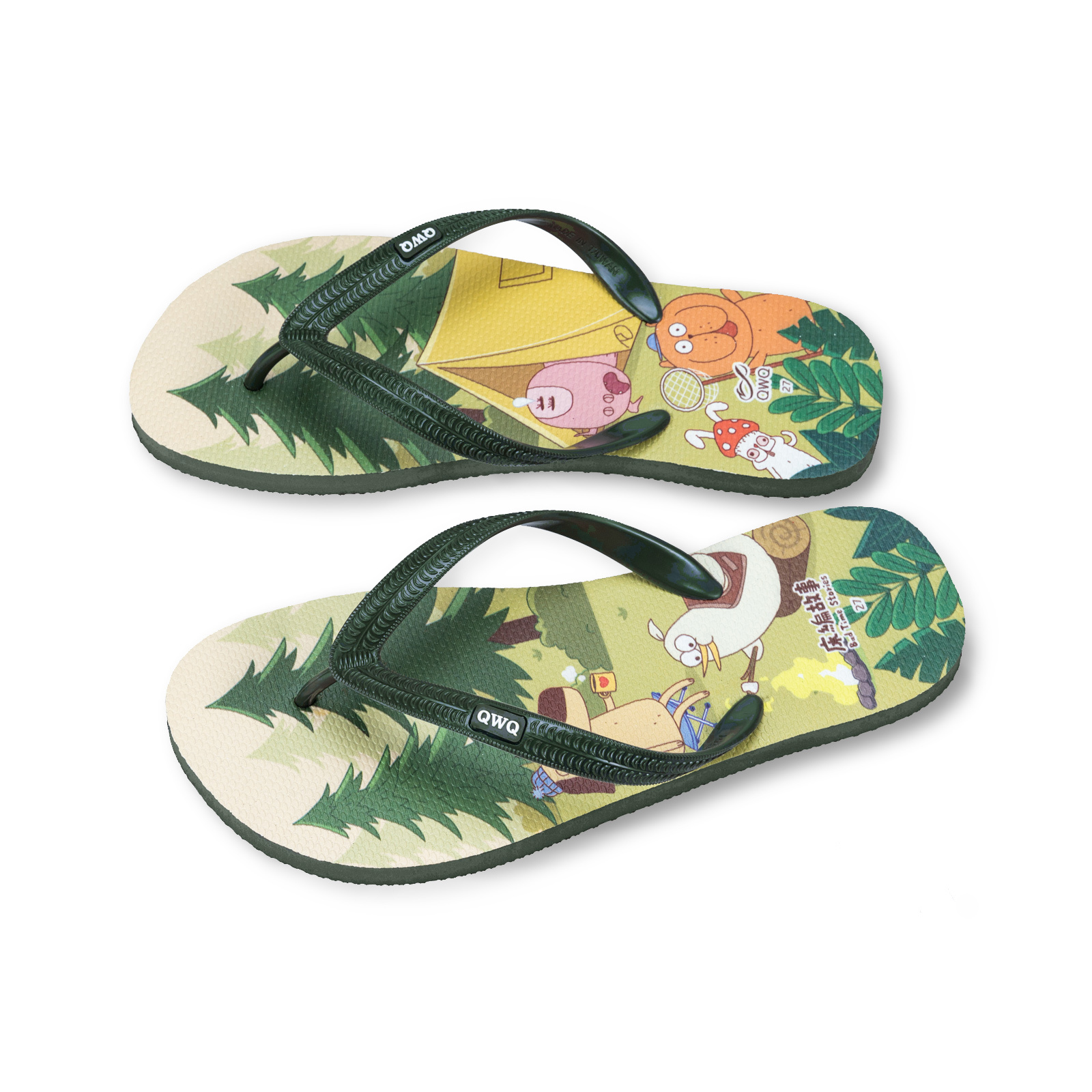 床編故事 小夥伴露營趣 男款粗帶人字夾腳拖鞋 夜幕綠