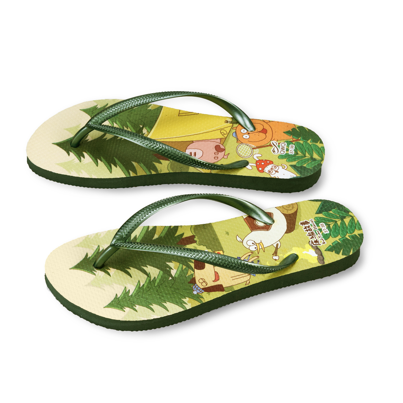 床編故事 小夥伴露營趣 女款細帶人字夾腳拖鞋 夜幕綠