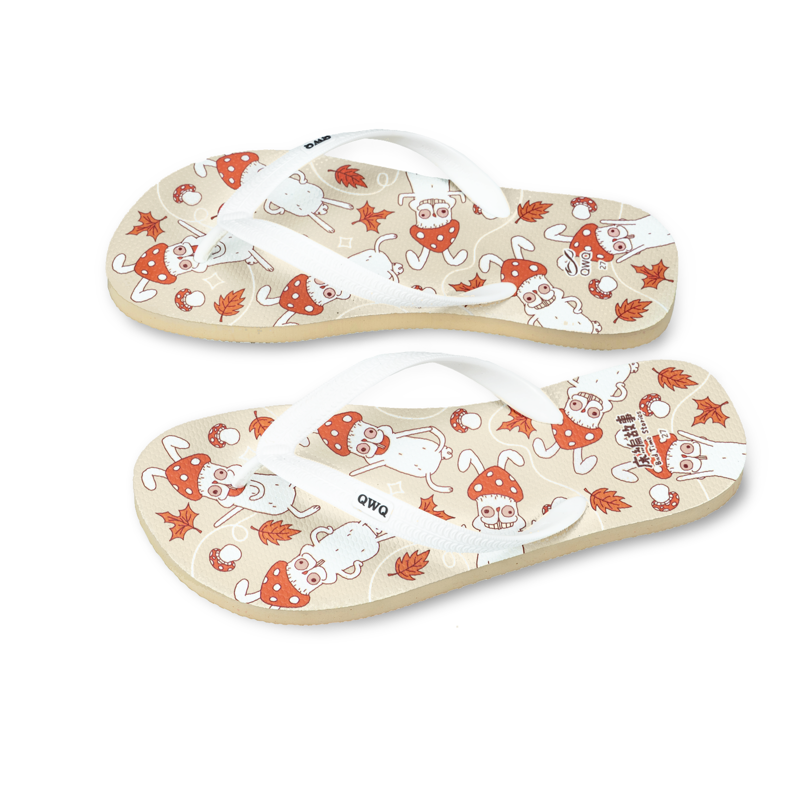 床編故事 菇兔君之舞 男款粗帶人字夾腳拖鞋 牛奶白