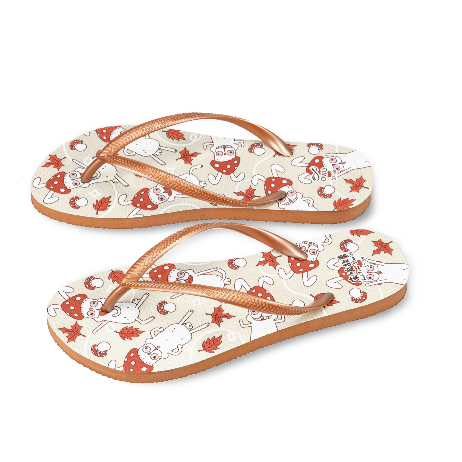 床編故事 菇兔君之舞 女款細帶人字夾腳拖鞋 泰奶色