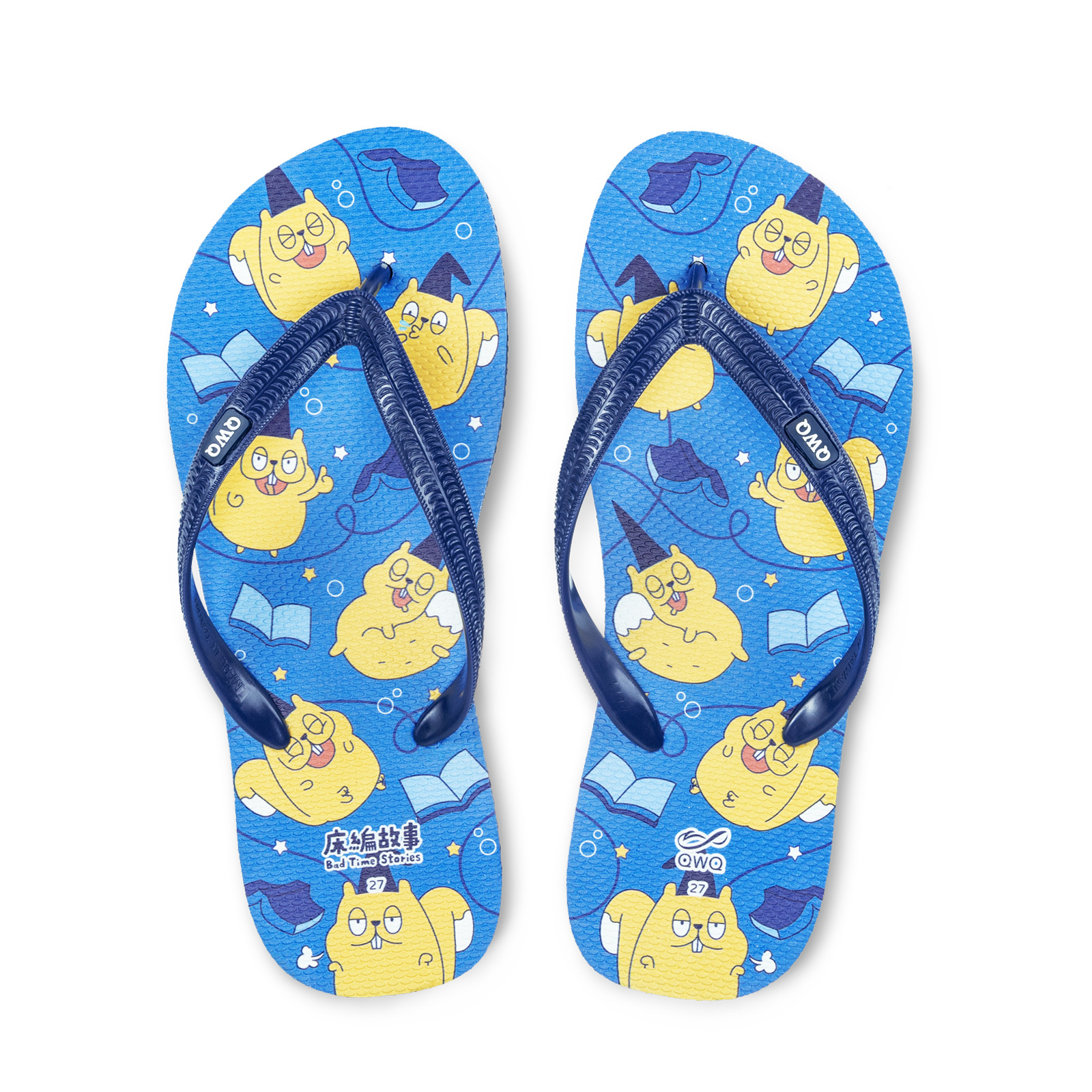 床編故事 薯片大集合 男款粗帶人字夾腳拖鞋 藏青藍