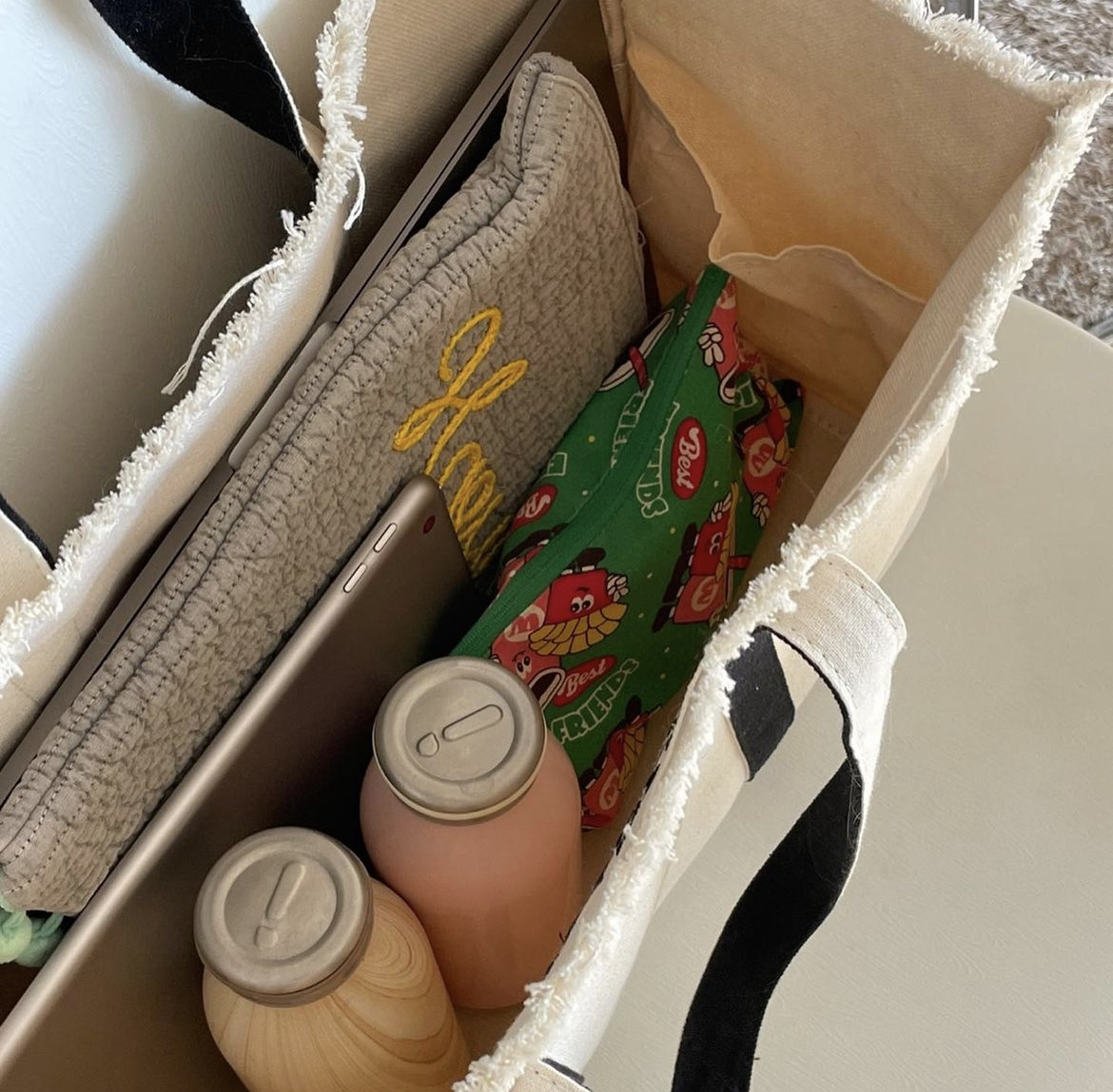 KR 刺繡字母上肩袋