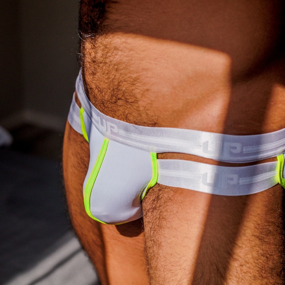 極細纖維系列 - Double Stripe 低腰內褲 極致白/螢光綠