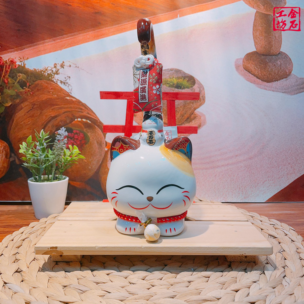 【金石工坊】金運招財長尾貓擺飾