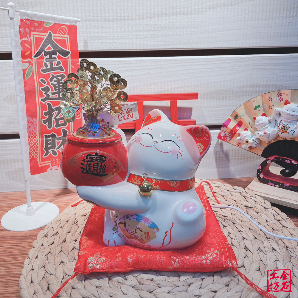 【金石工坊】七彩LED燈搖錢樹貓撲滿