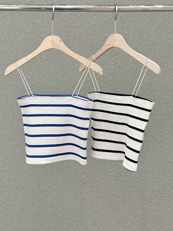 短版細肩帶條紋小可愛