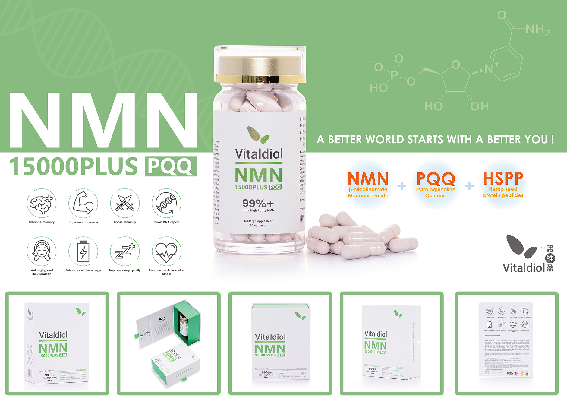💝49折💝NMN15000 PLUS PQQ【正品】諾維盈 Vitaldiol  經專業調配，能有助延緩衰老、強化機能、激活細胞代謝及提升人體活力和免疫力