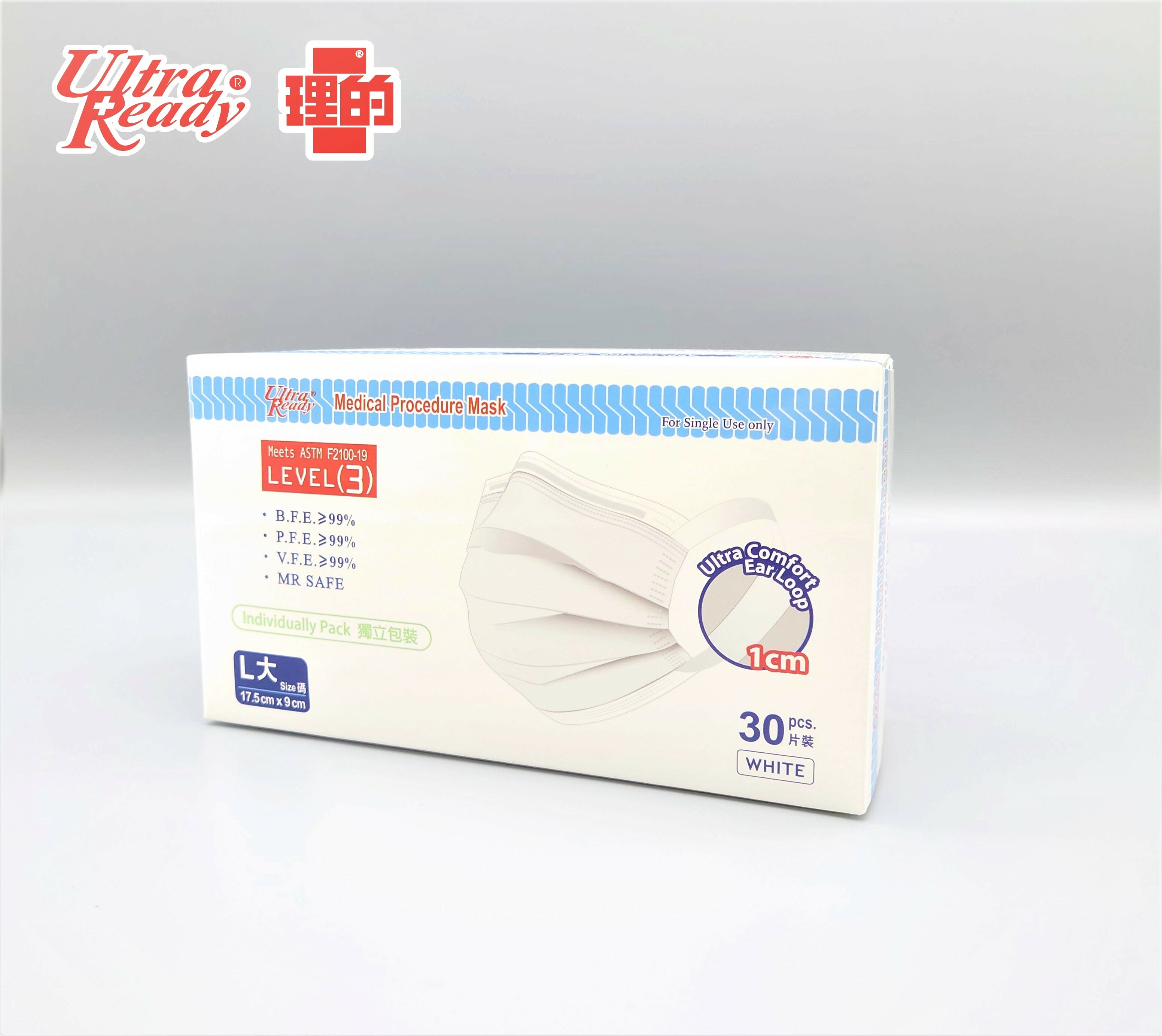 理的 *舒適耳帶* 醫用外科口罩 (大碼 - 17.5cm x 9cm) 30片獨立包裝 - 白色