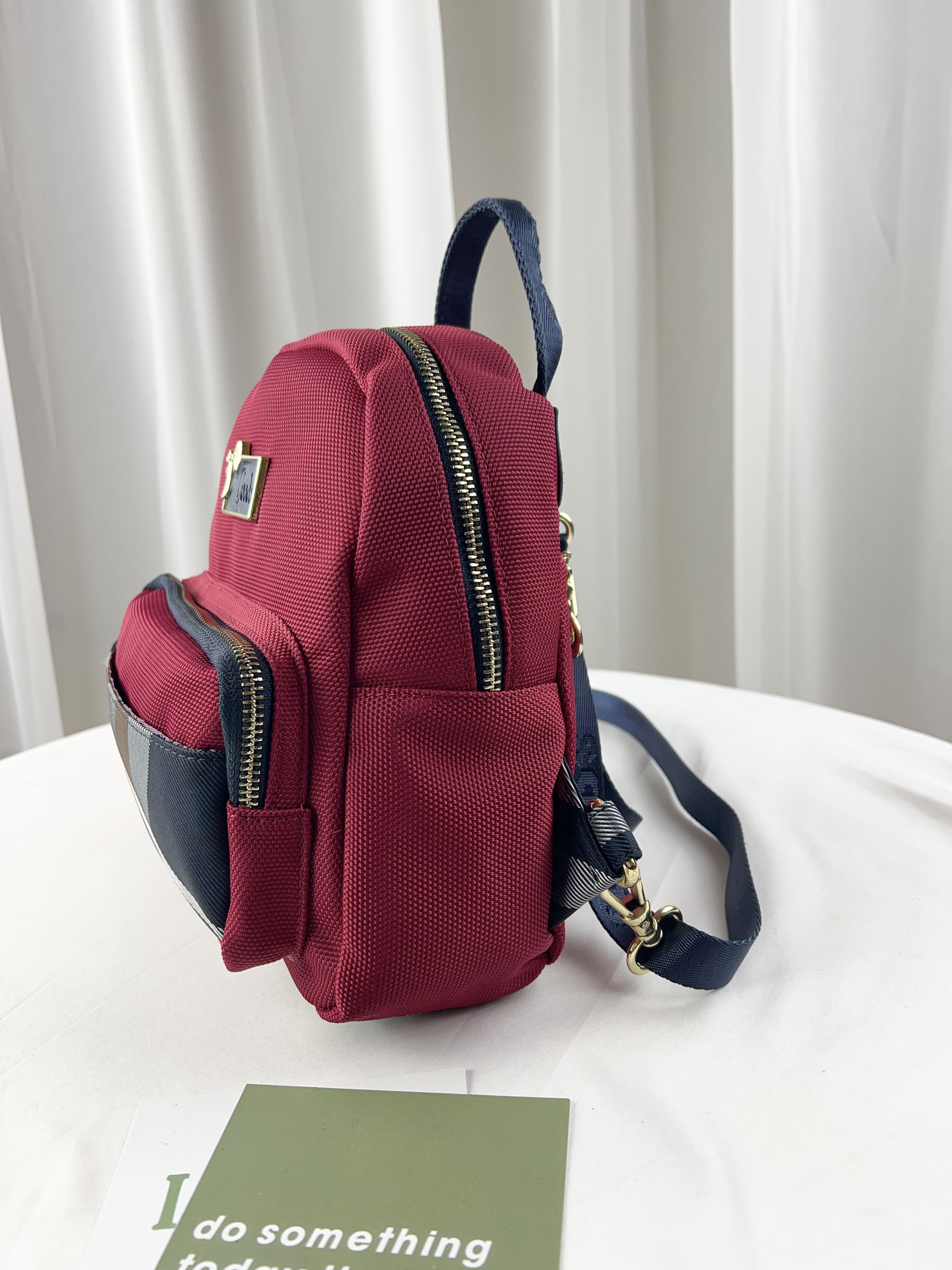 GOODS 紅格紋拼色三用後背包 / 手提包 / 側背包  #2646