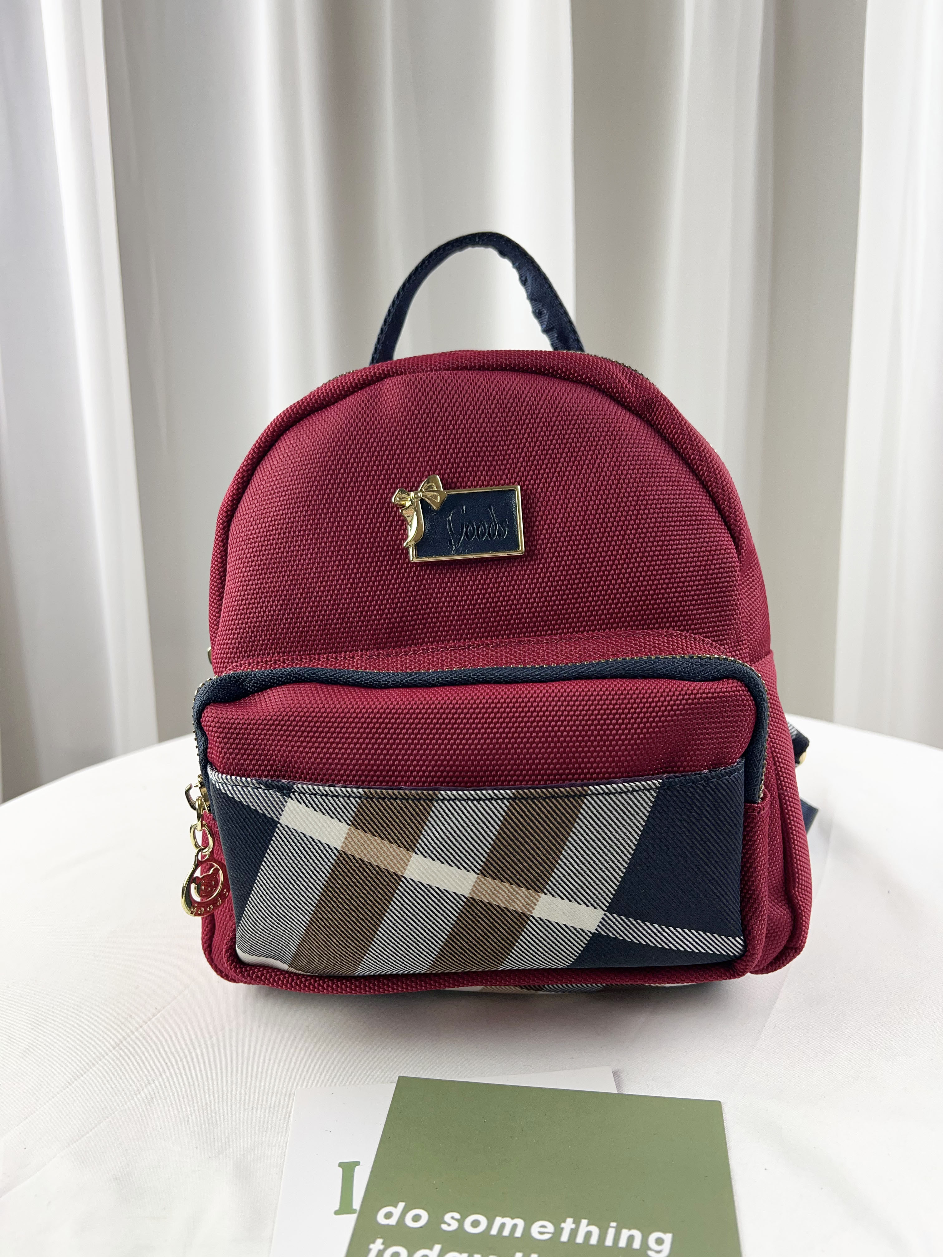 GOODS 紅格紋拼色三用後背包 / 手提包 / 側背包  #2646