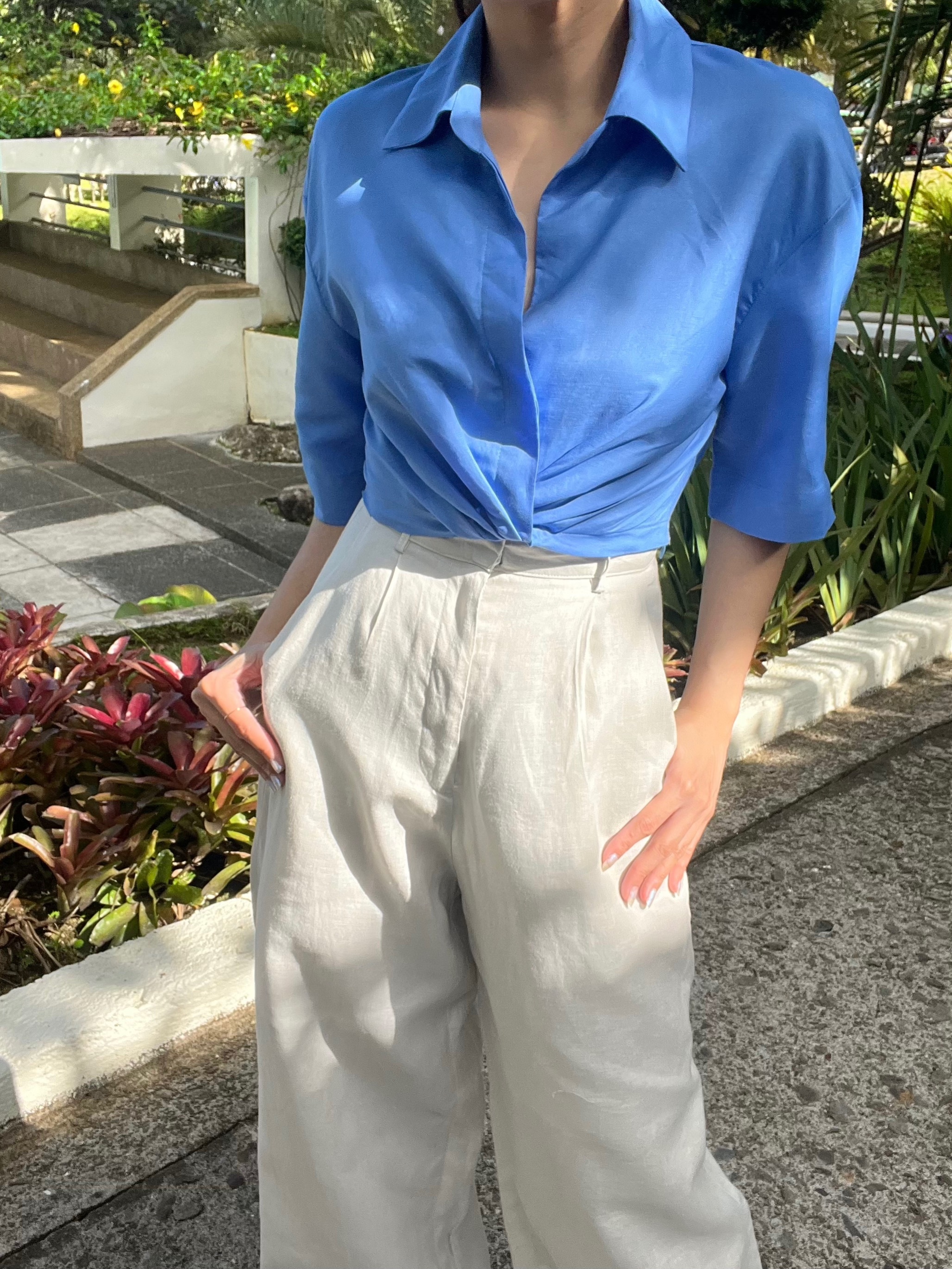 Perry Linen Top - Cerulean