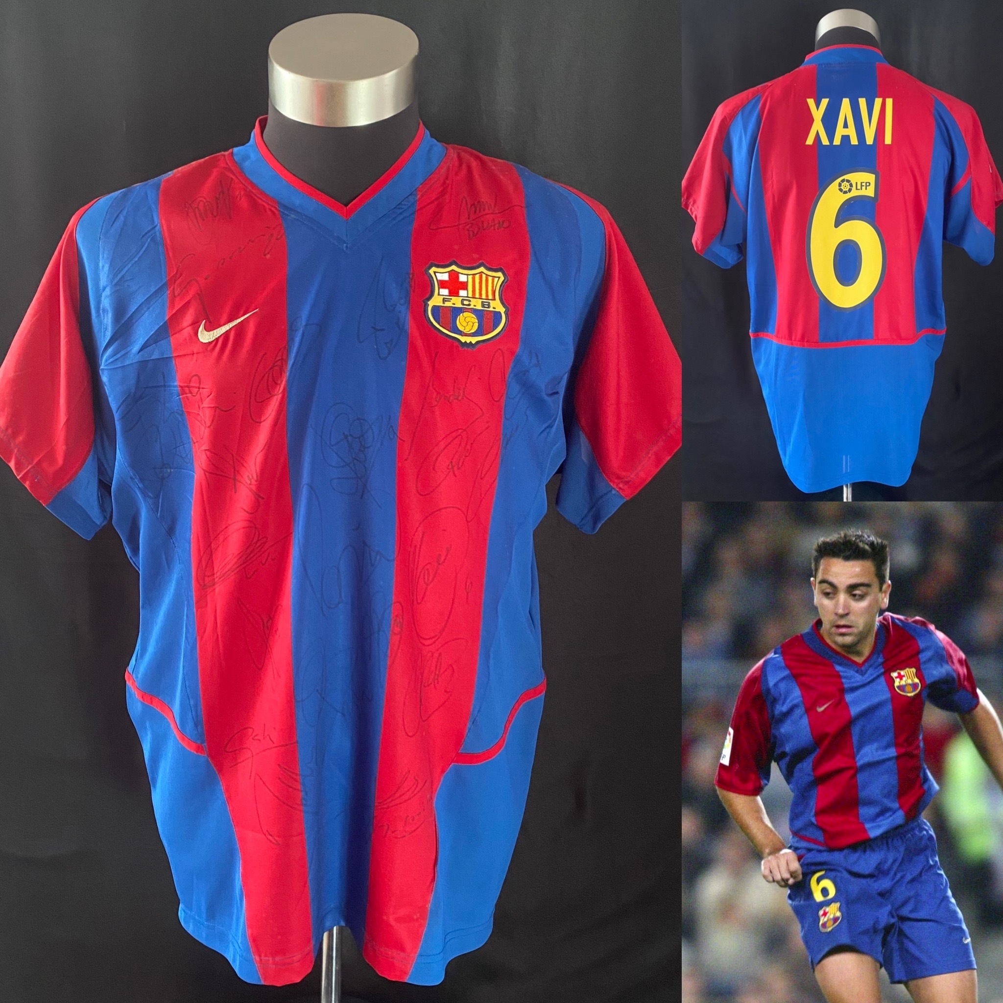 Squad Signed FC Barcelona 02-03 Home match worn shirt b