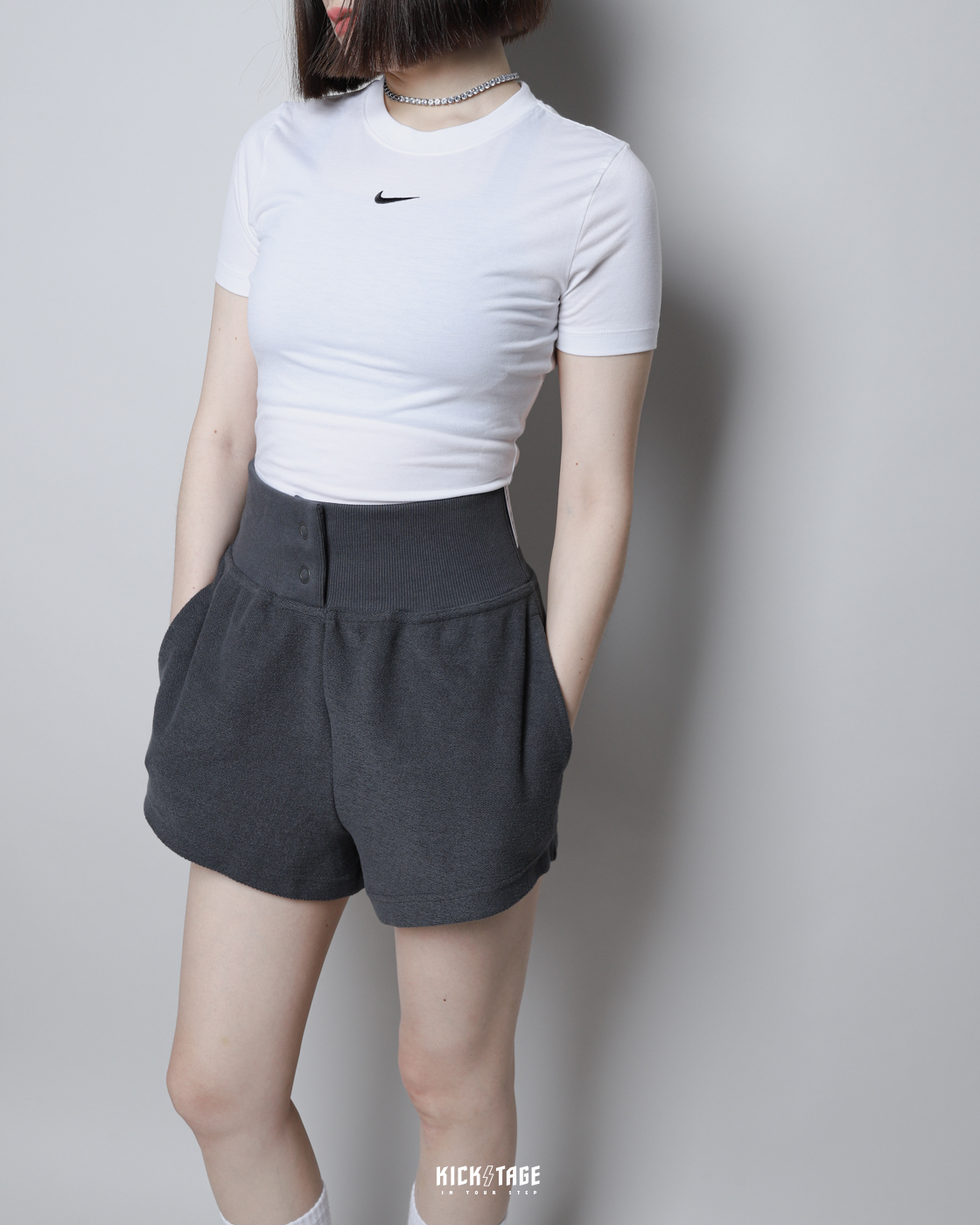 **特價商品售出不退換**女款 NIKE W NSW SHORT 鐵灰色 腰釦設計 小標 毛巾布 A字 傘狀 高腰 運動短褲【DV8304-060】