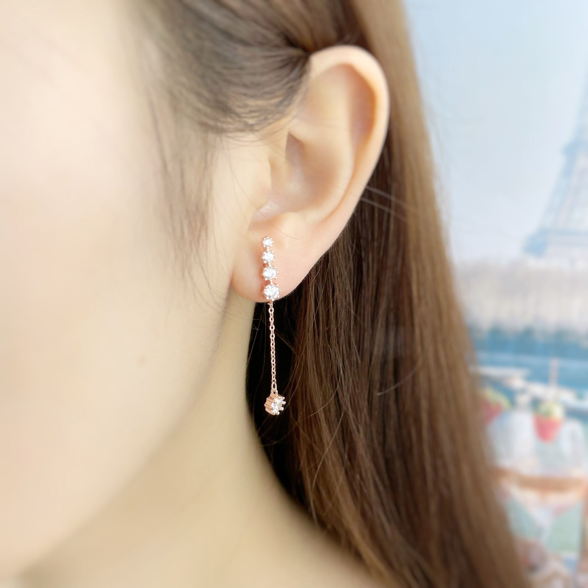 | 999足銀・白金・ 玫瑰金 | 幸福墜落耳環 (銀/玫瑰金) | EA0643 |