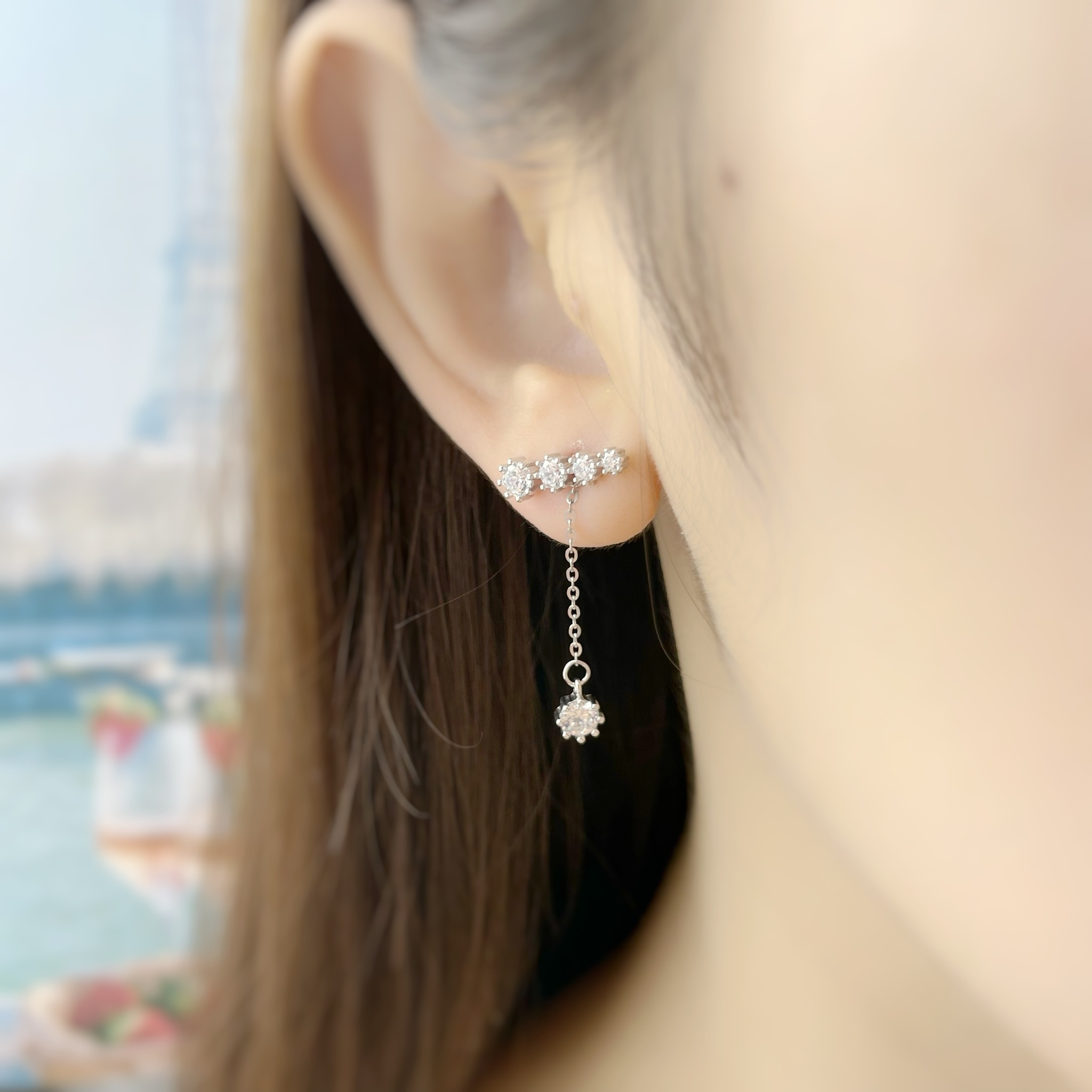 | 999足銀・白金・ 玫瑰金 | 幸福墜落耳環 (銀/玫瑰金) | EA0643 |