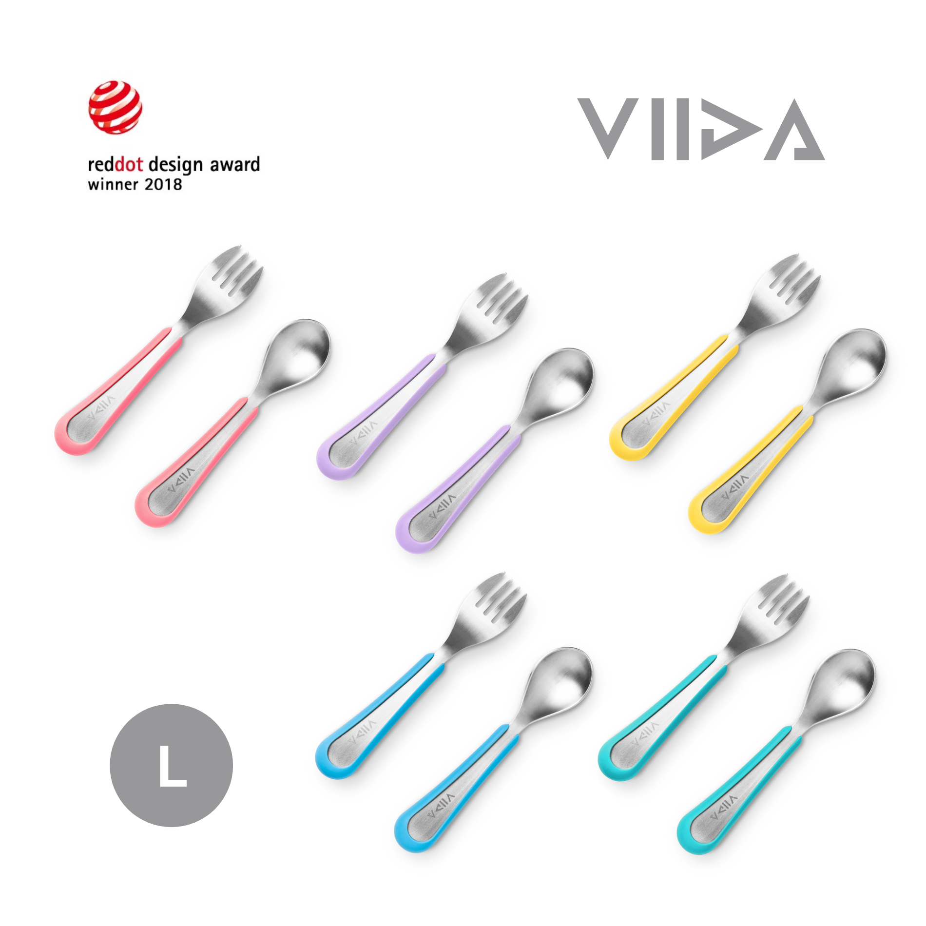 Viida Soufflé Antibacterial Stainless Steel Fork & Spoon Set (L)