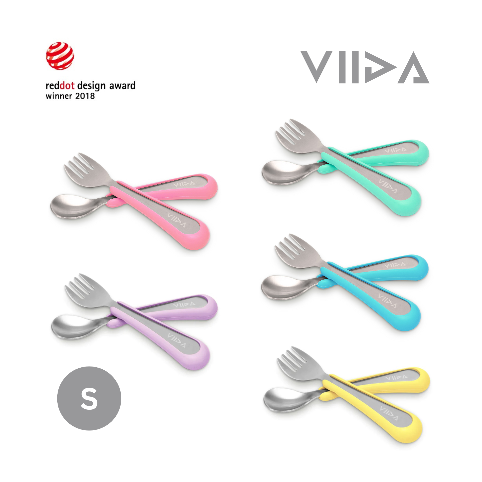 Viida Soufflé Antibacterial Stainless Steel Fork & Spoon Set (S)