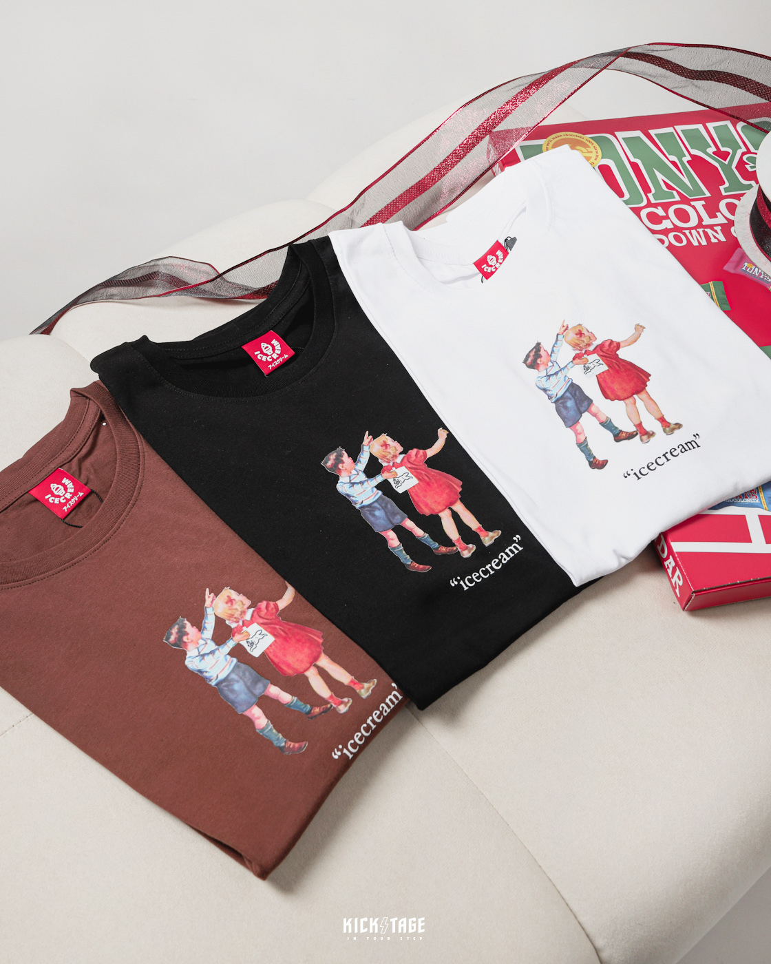 **特價商品售出不退換**ICE CREAM PRANK SS TEE 黑色 咖啡色 白色 美式漫畫 惡作劇 美式 復古 印花 短T【431-1205】