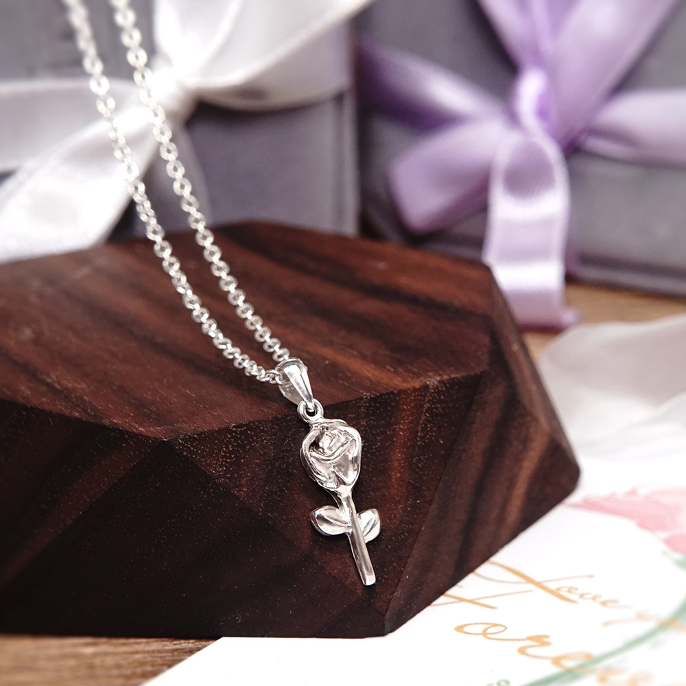 母親節禮物 玫瑰花純銀項鍊 925純銀女生項鍊