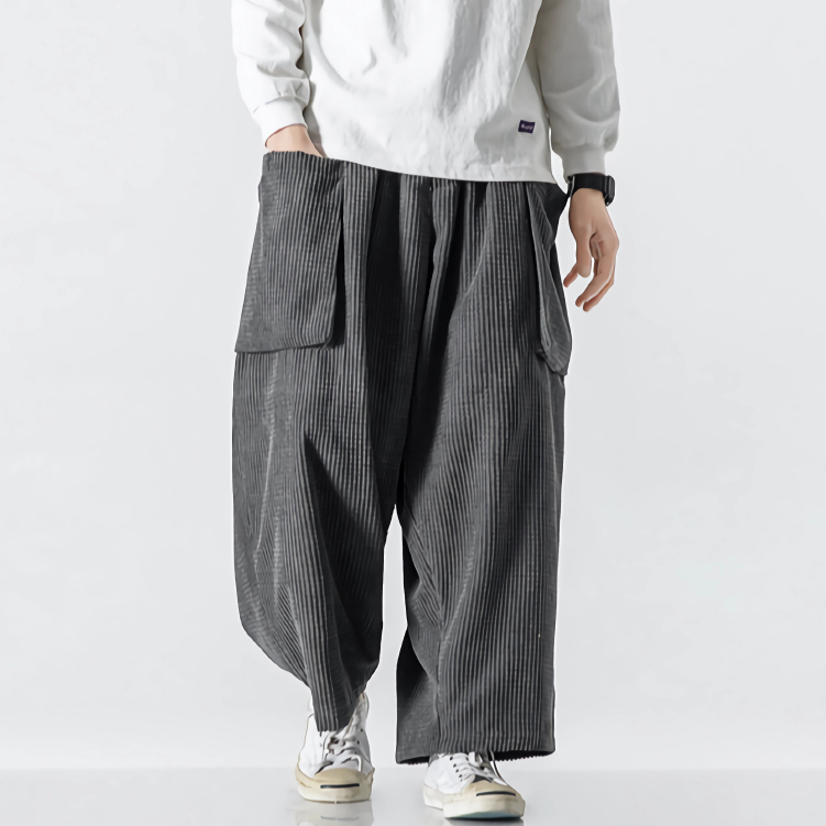 絨面大口袋寬褲