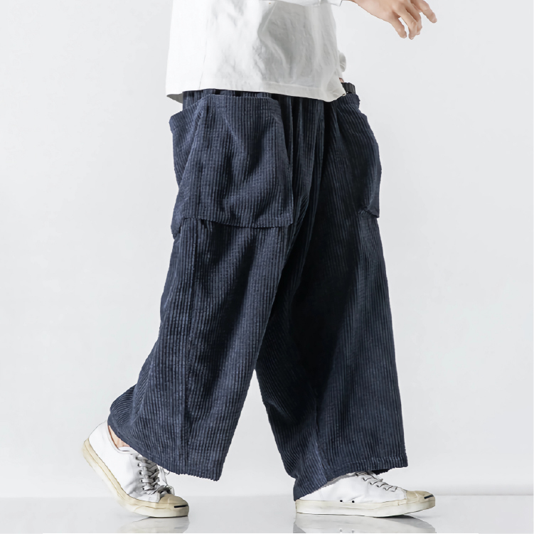 絨面大口袋寬褲