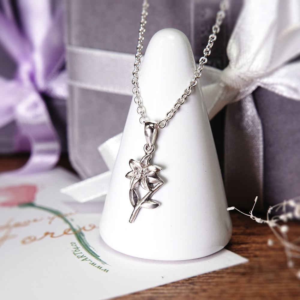 母親節禮物 百合花純銀項鍊  925純銀女生項鍊