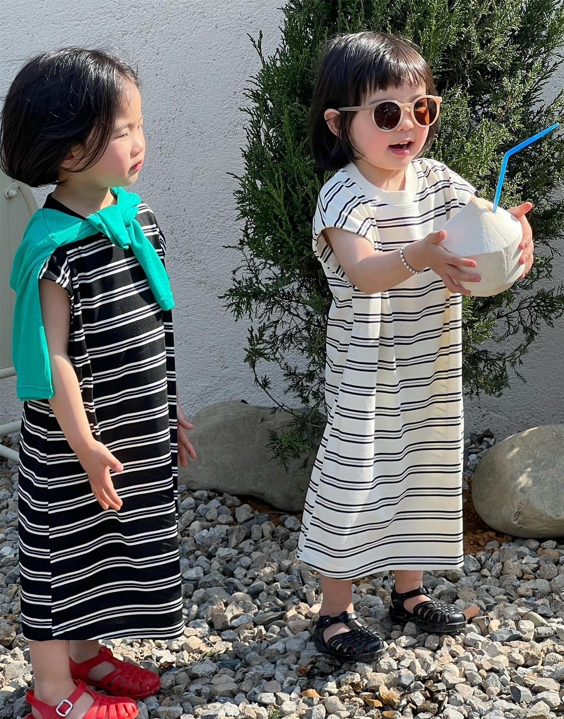 套上直接出門條紋休閒長洋裝