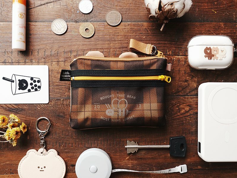 小黃間｜防水布造型零錢包｜棕熊 Shadow
