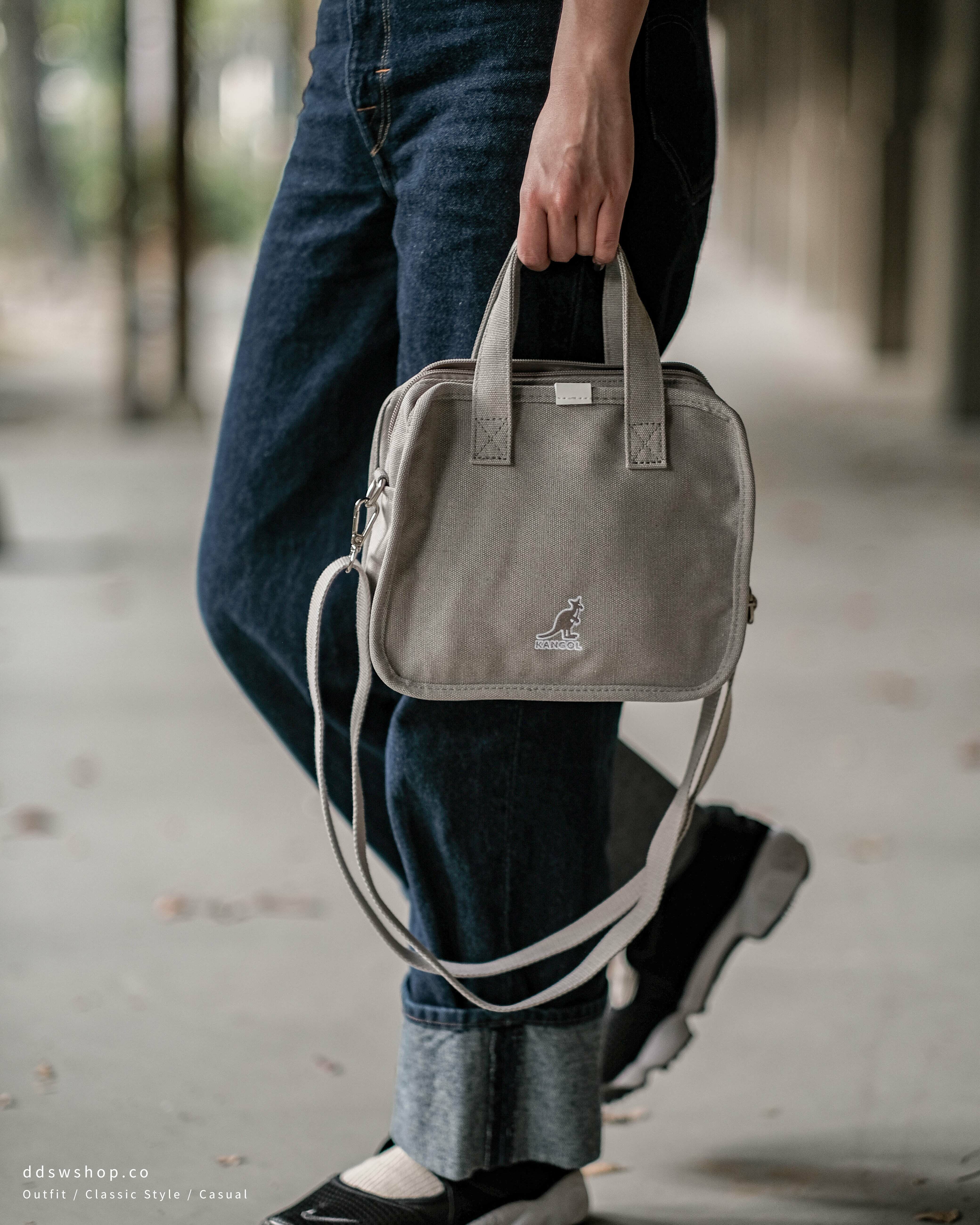 Kangol 袋鼠 包包 方形便當包 手提包 側背包 水洗黑 水洗灰 淺卡其