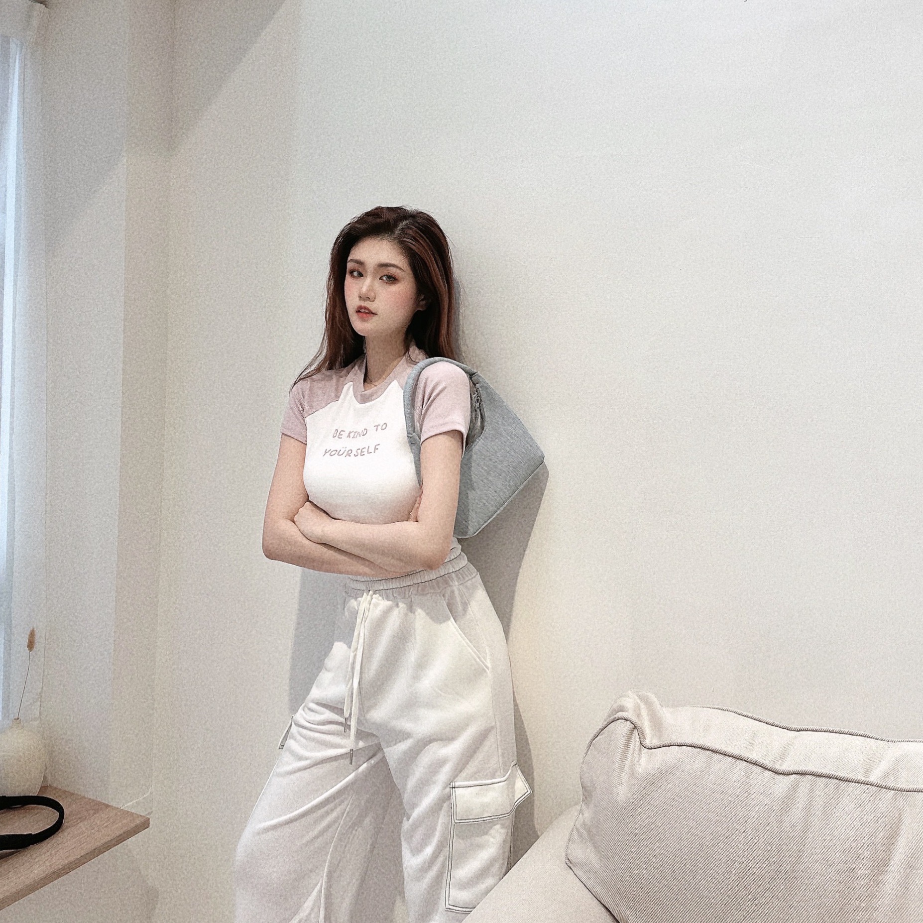 韓國撞色彈圓弧字母棉TEE/三色