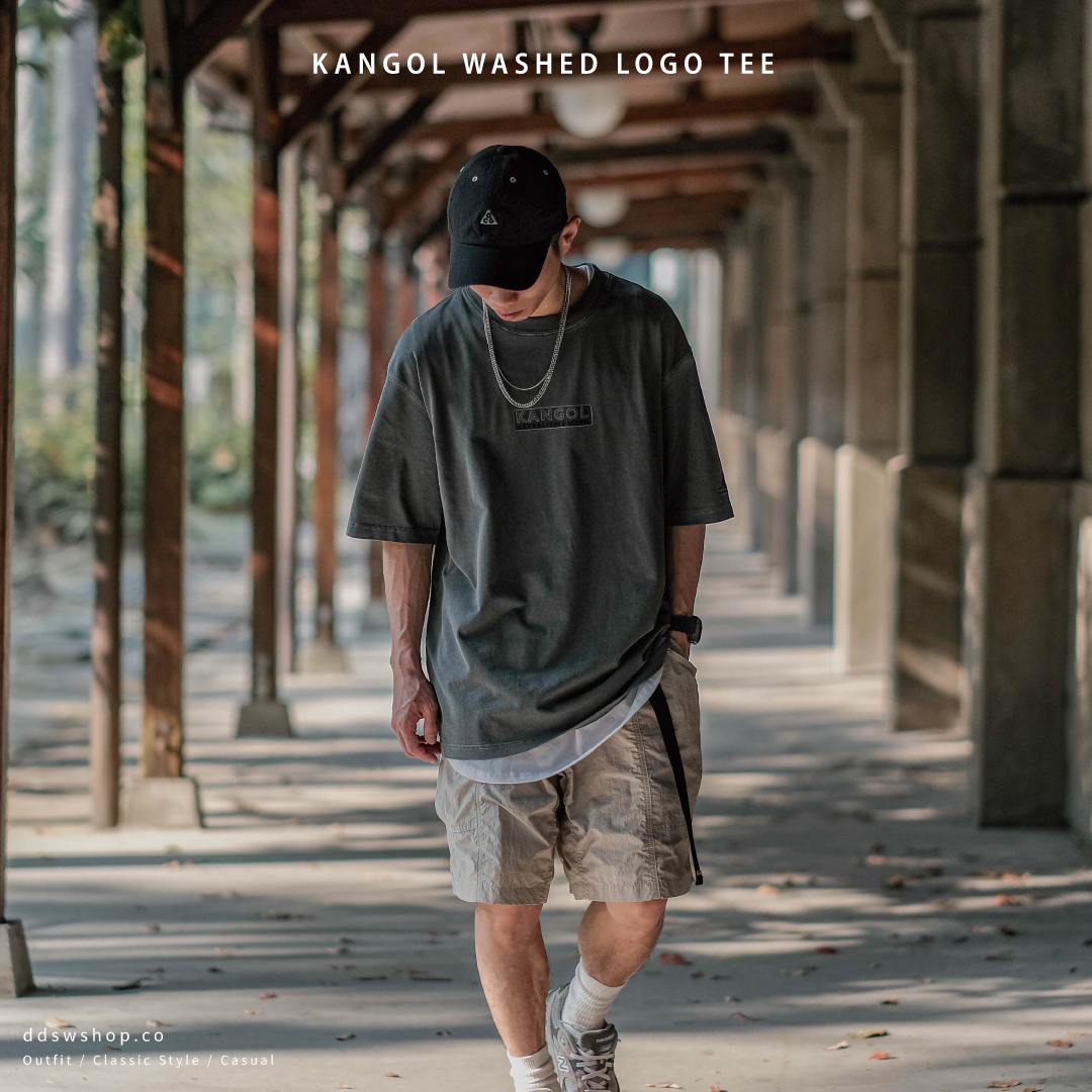 Kangol 袋鼠 短袖 水洗胸口Logo 刺繡文字 水洗黑 淺藍