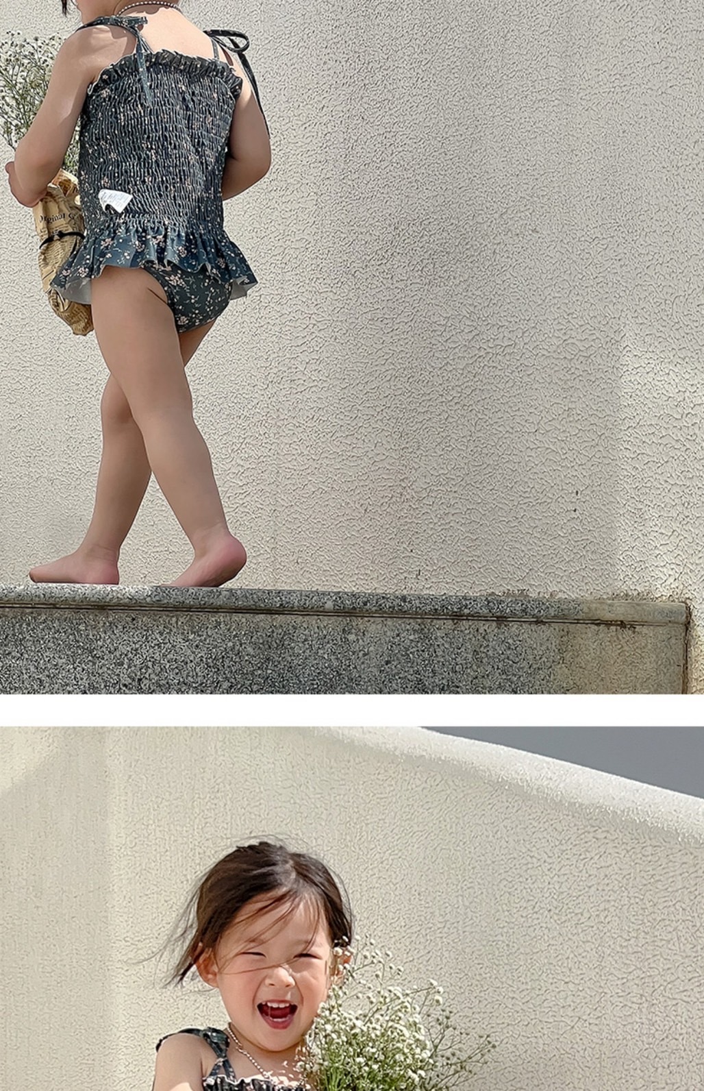 淘氣綁帶碎花泳衣