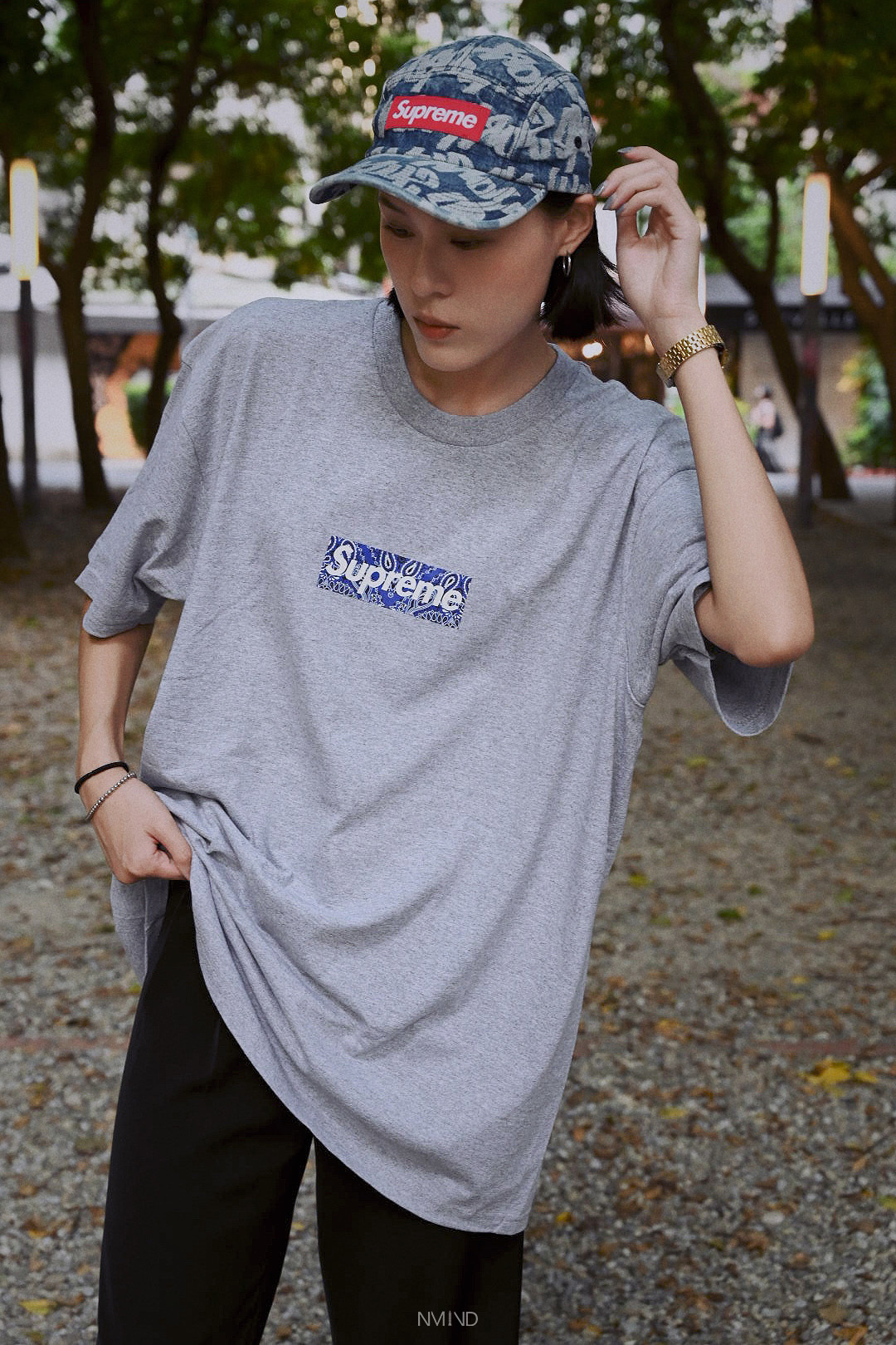SUPREME 藍色變形蟲 logo box 短袖 灰色
