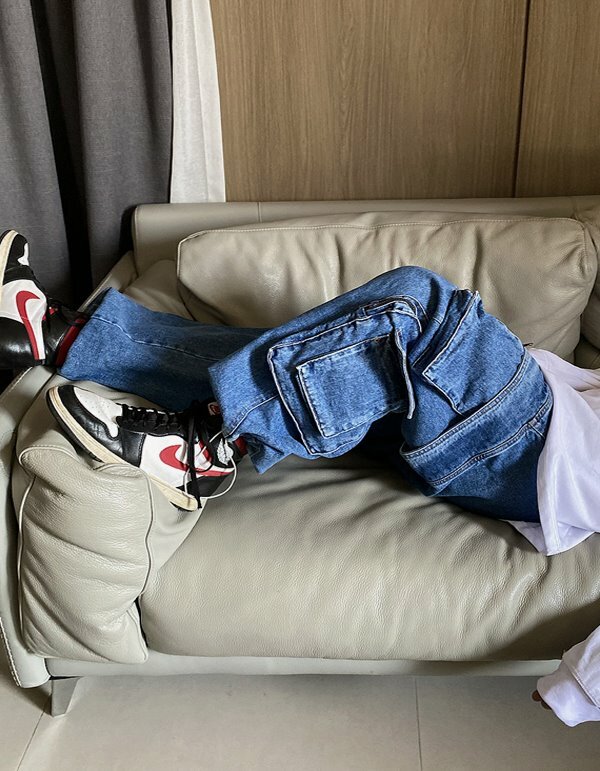 (韓國獨家特價) 實用性拉鍊工裝牛仔褲