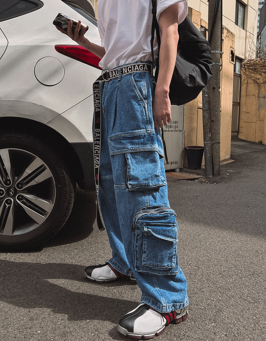 (韓國獨家特價) 實用性拉鍊工裝牛仔褲