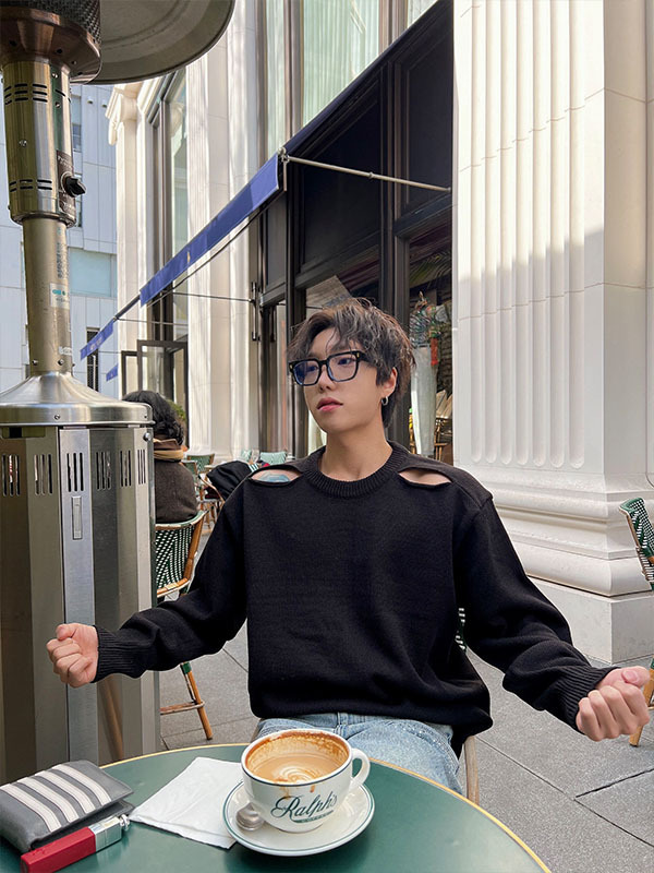 露肩剪裁肩針織衫上衣