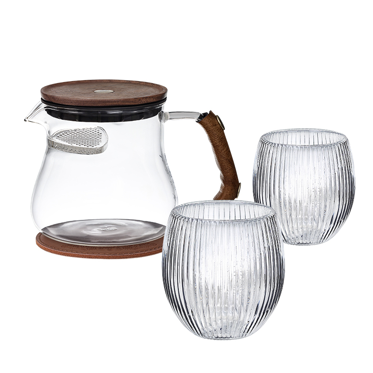 【組合】樸風時尚玻璃煮茶器+束光杯*2